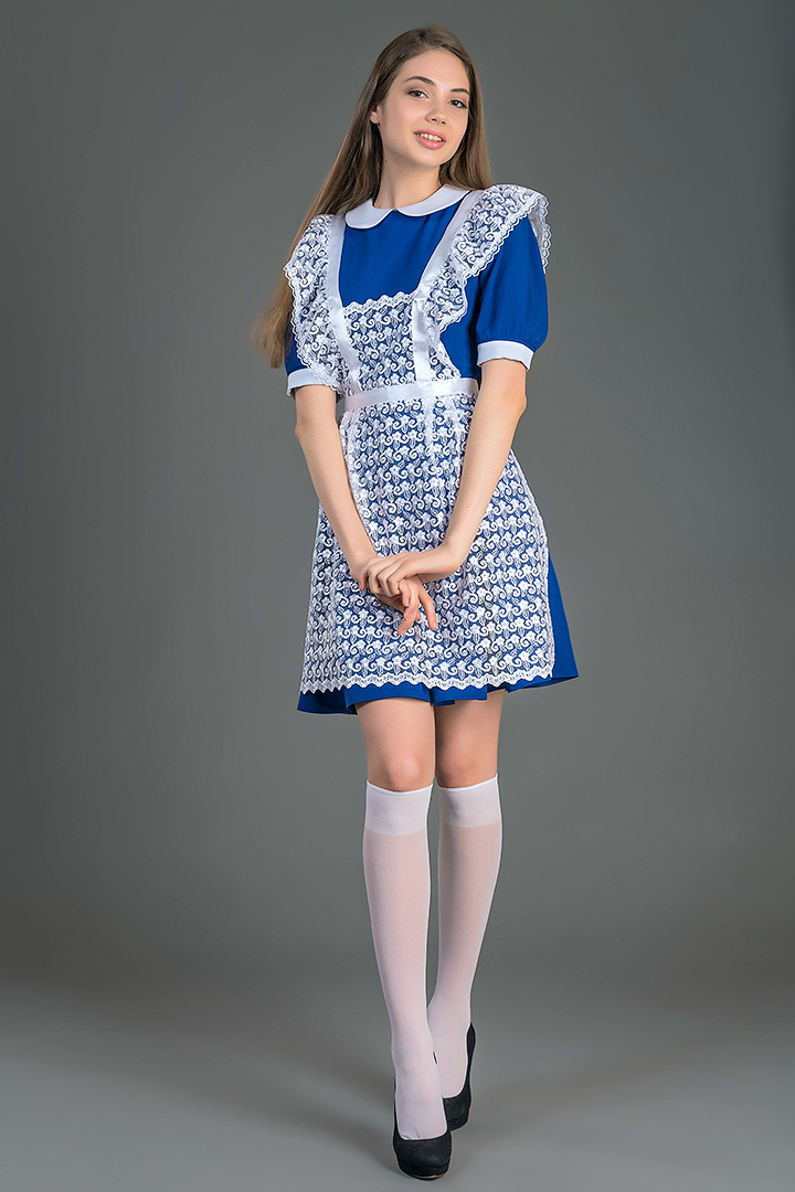Синяя школьная форма платье и фартук